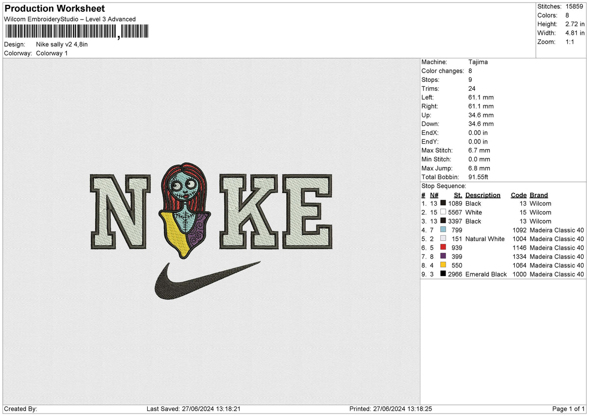 Nike Sally v3 Embroidery File 6 size
