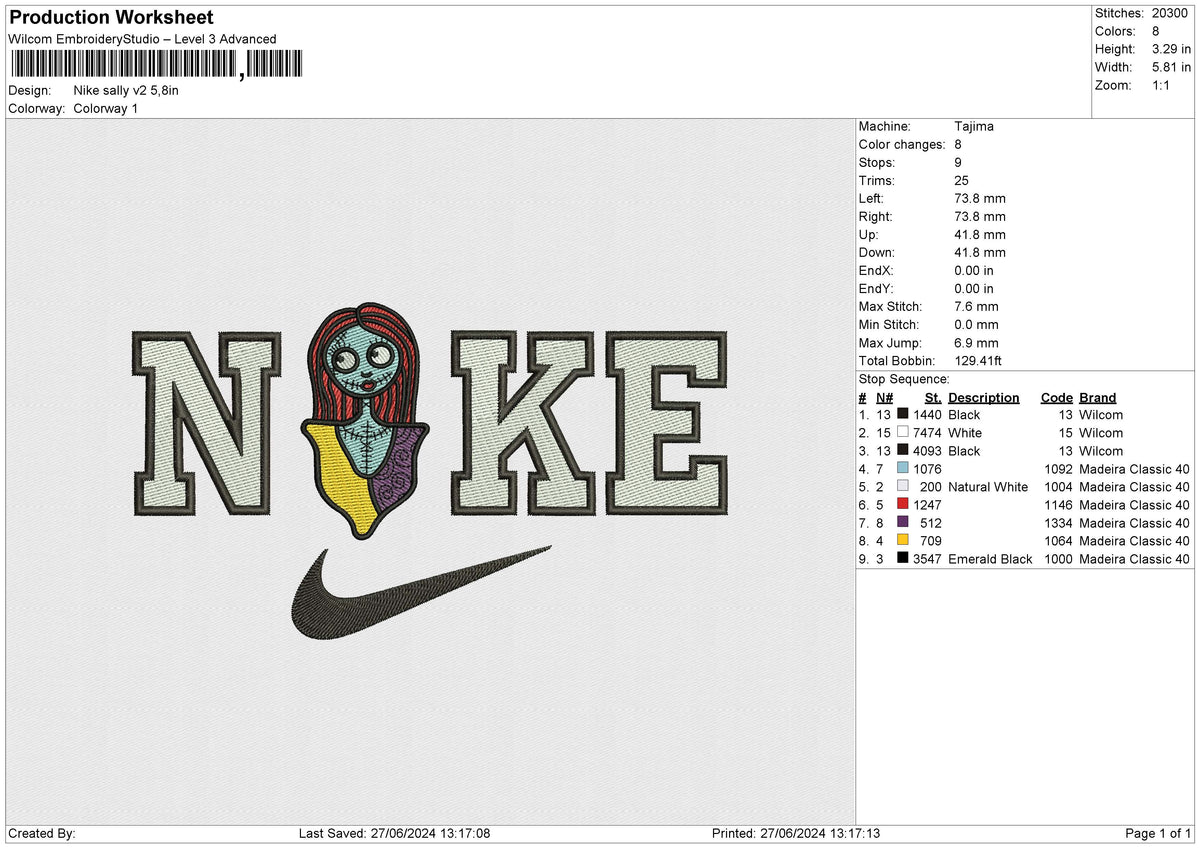 Nike Sally v3 Embroidery File 6 size