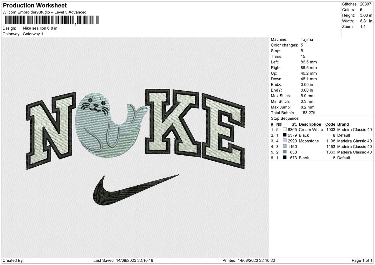 Nike sea lion Embroidery File 6 size
