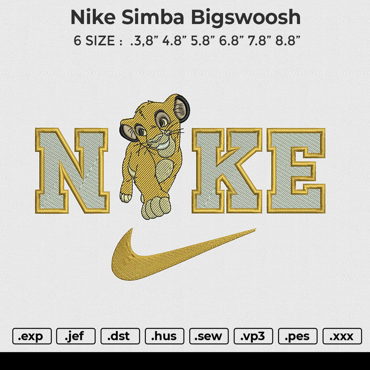 Nike Simba bigswoosh Embroidery File 6 size