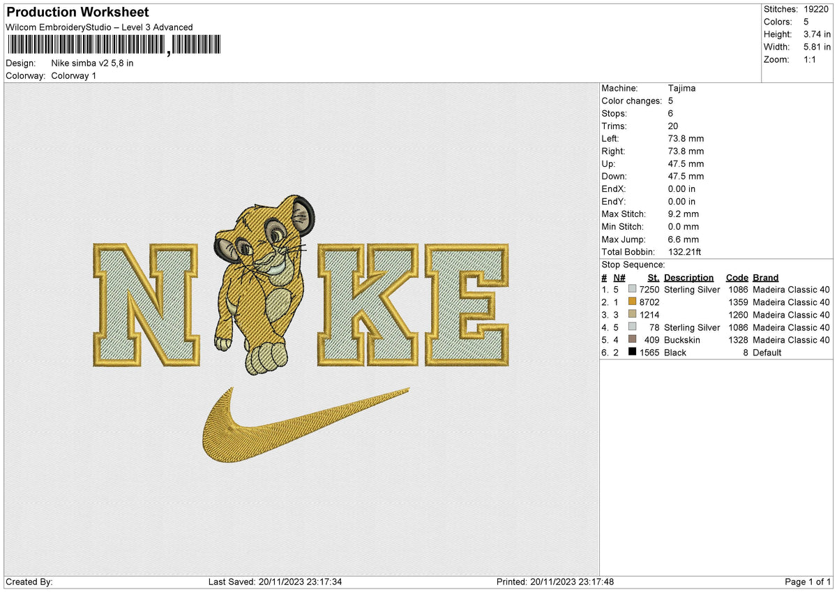 Nike Simba bigswoosh Embroidery File 6 size