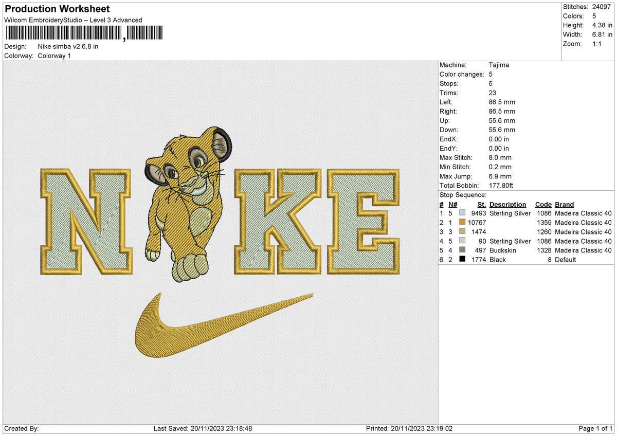 Nike Simba bigswoosh Embroidery File 6 size