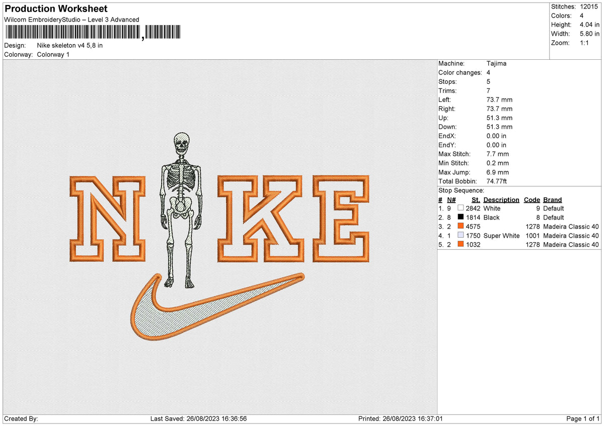 Nike Skeleton v4 Embroidery File 6 size