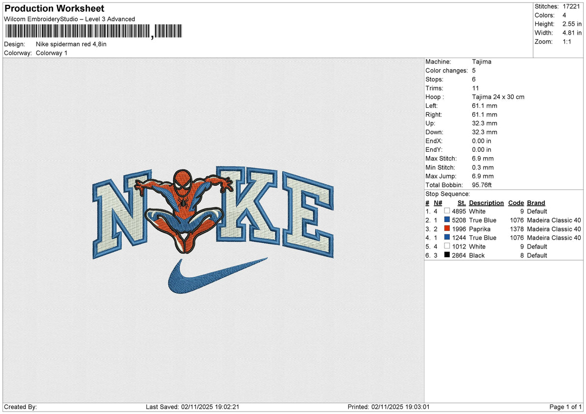 Nike spiderman red Embroidery File 6 sizes
