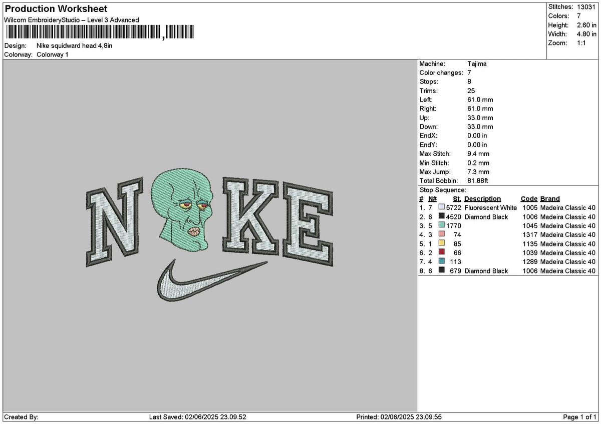 Nike Squid 0206 Embroidery File 6 sizes