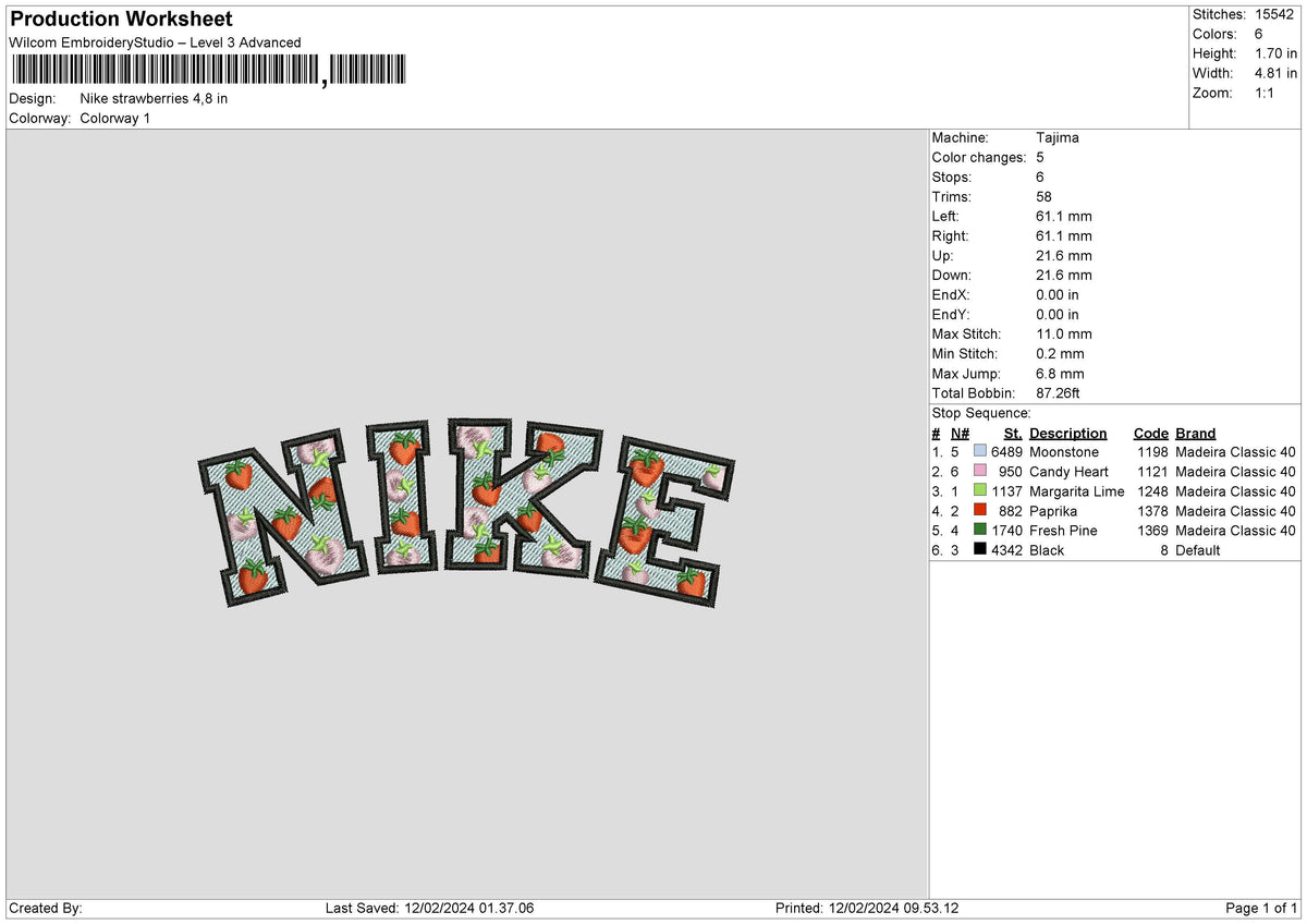 Nike Strawberries Embroidery File 6 sizes