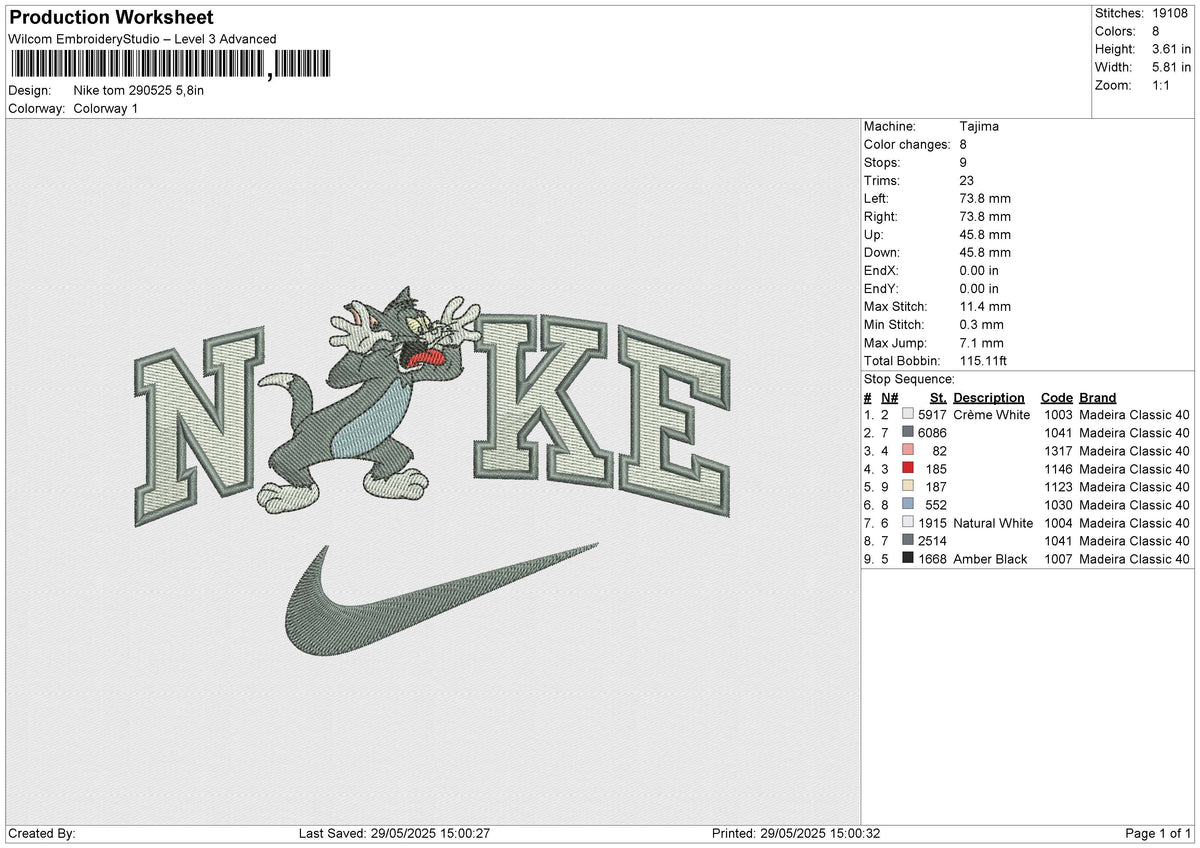 Nike Tom 290525 Embroidery File 6 size
