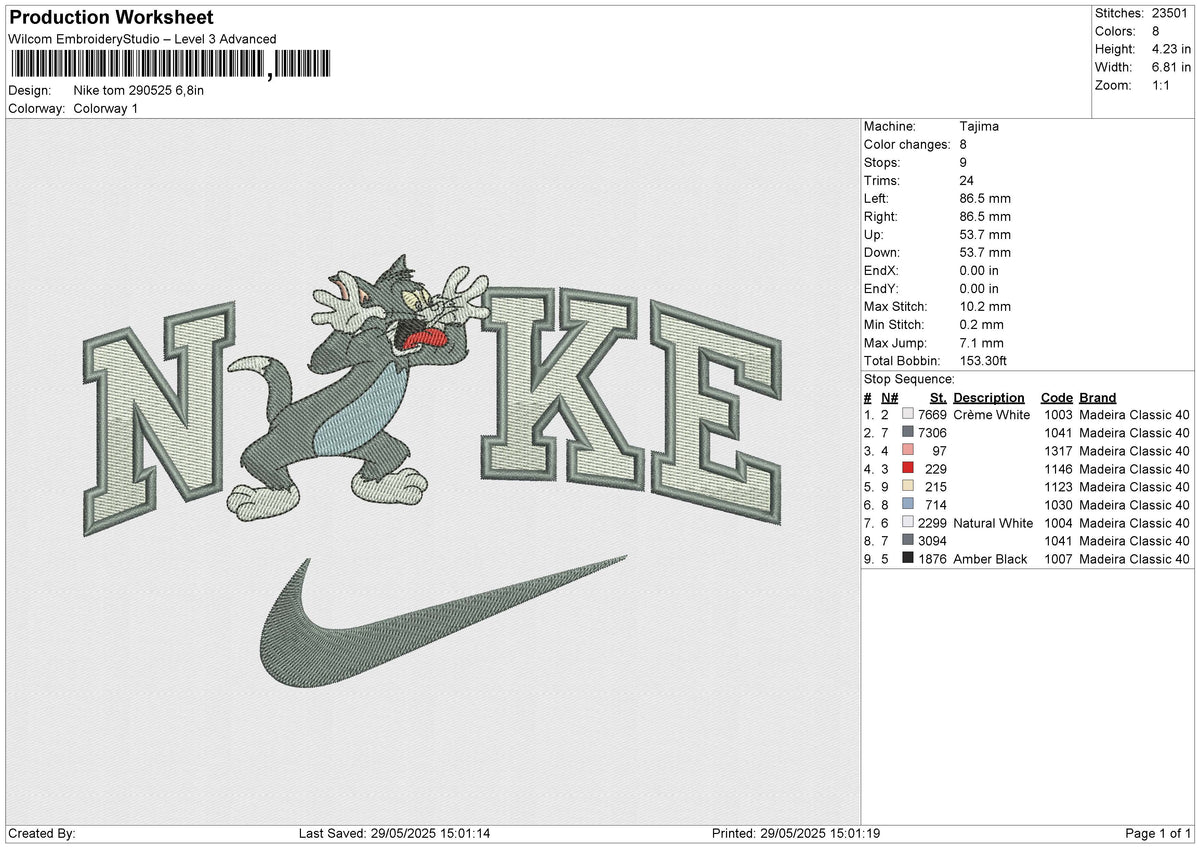 Nike Tom 290525 Embroidery File 6 size