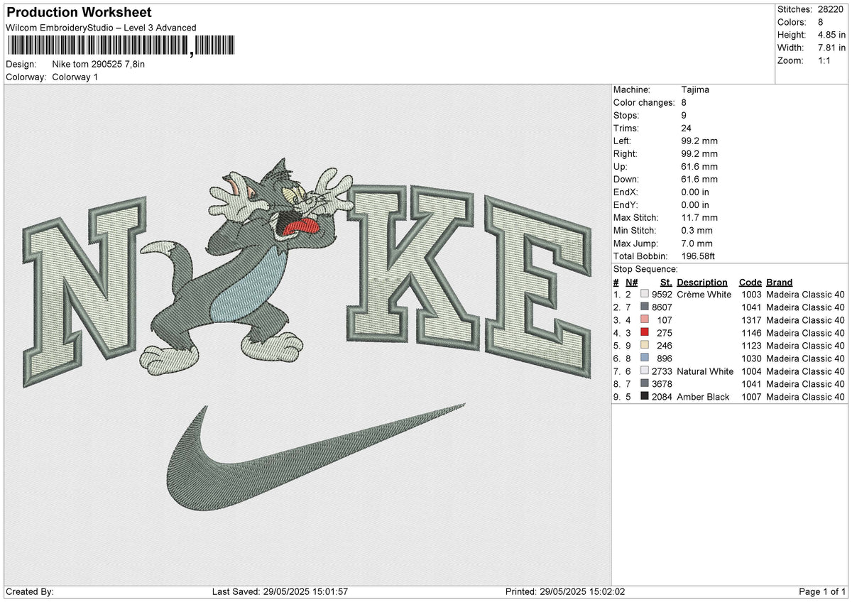 Nike Tom 290525 Embroidery File 6 size