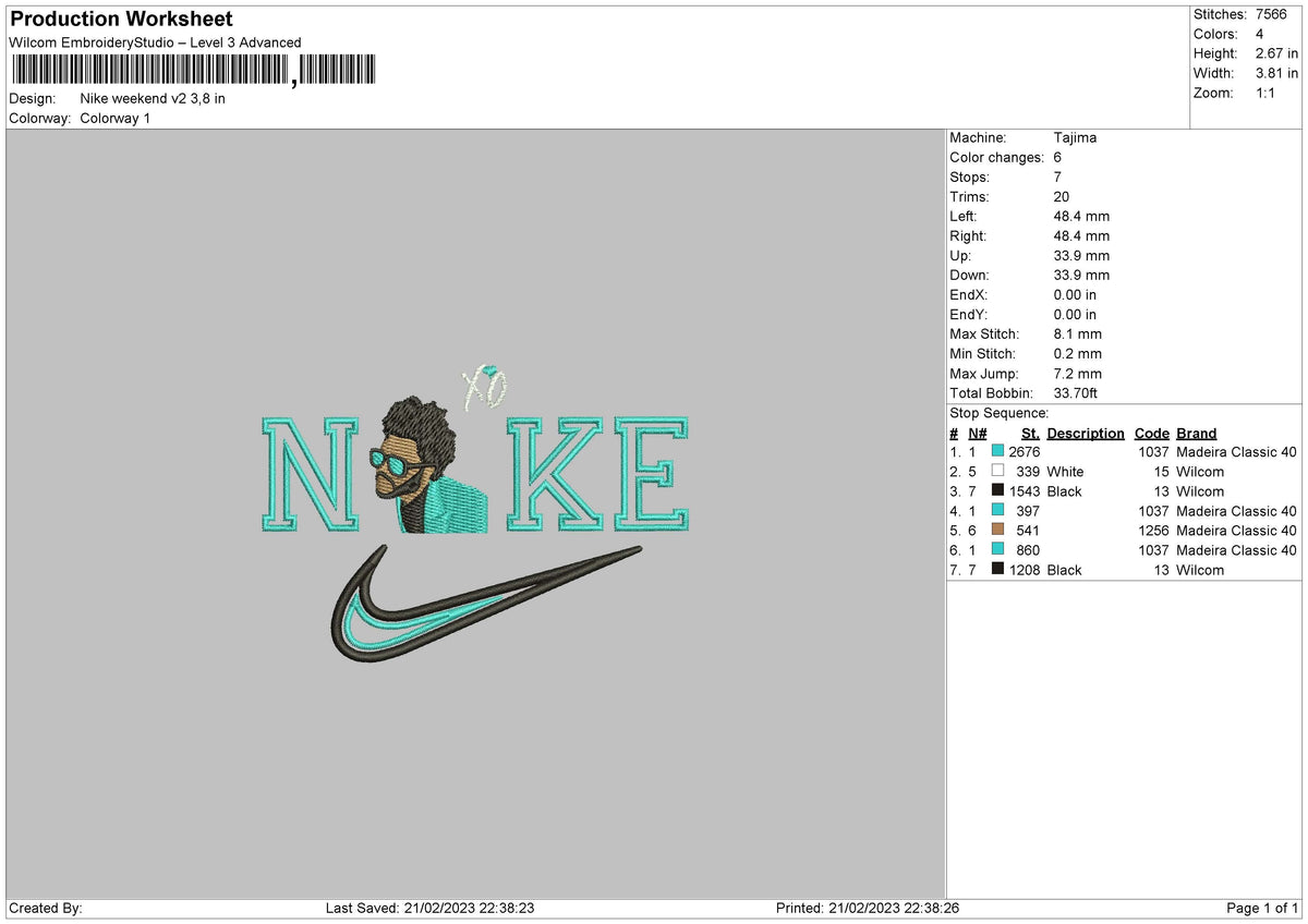 Nike Weekend v2 Embroidery File 6 sizes