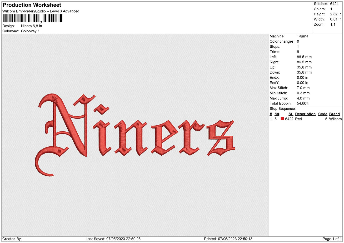 Niners Embroidery
