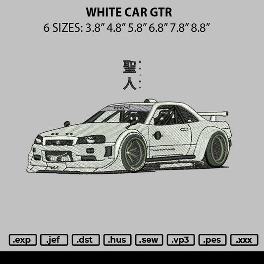 White Car Gtr Embroidery File 6 sizes