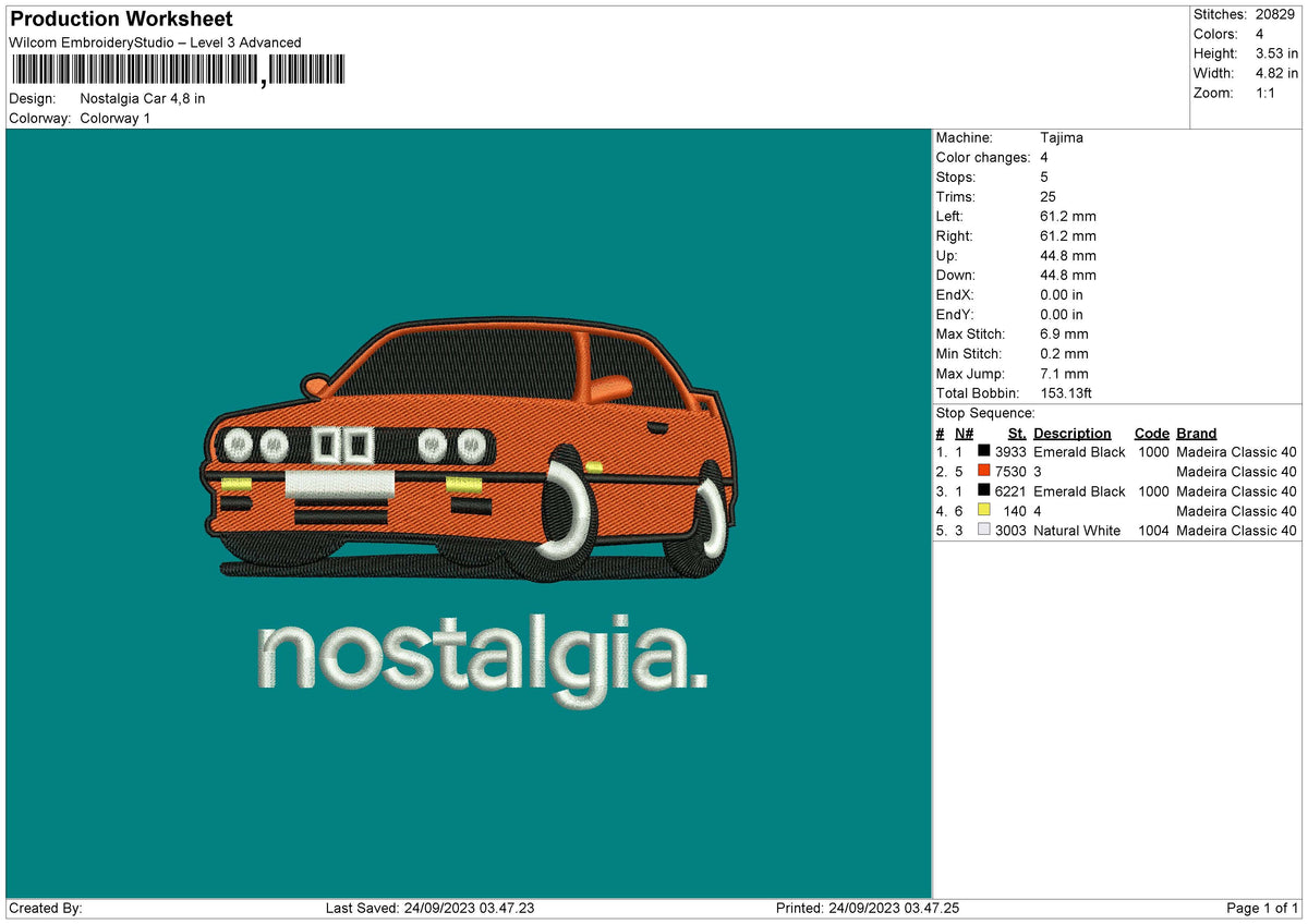 Nostalgic Car Embroidery File 6 sizes