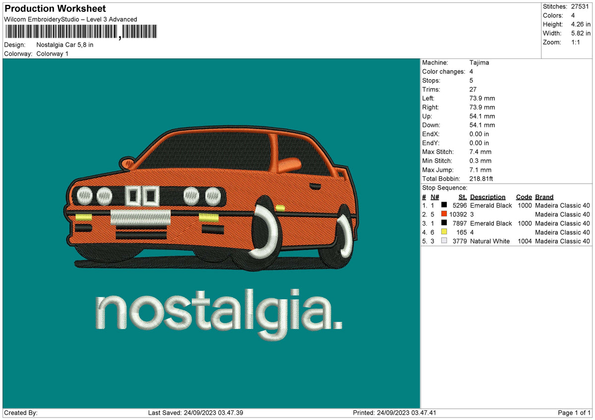 Nostalgic Car Embroidery File 6 sizes