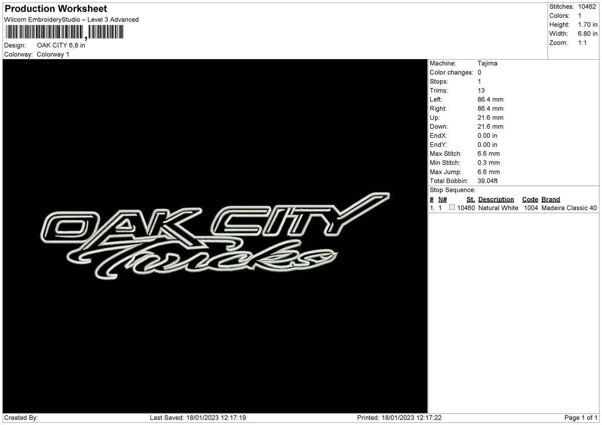 Oak City Embroidery File 6 sizes
