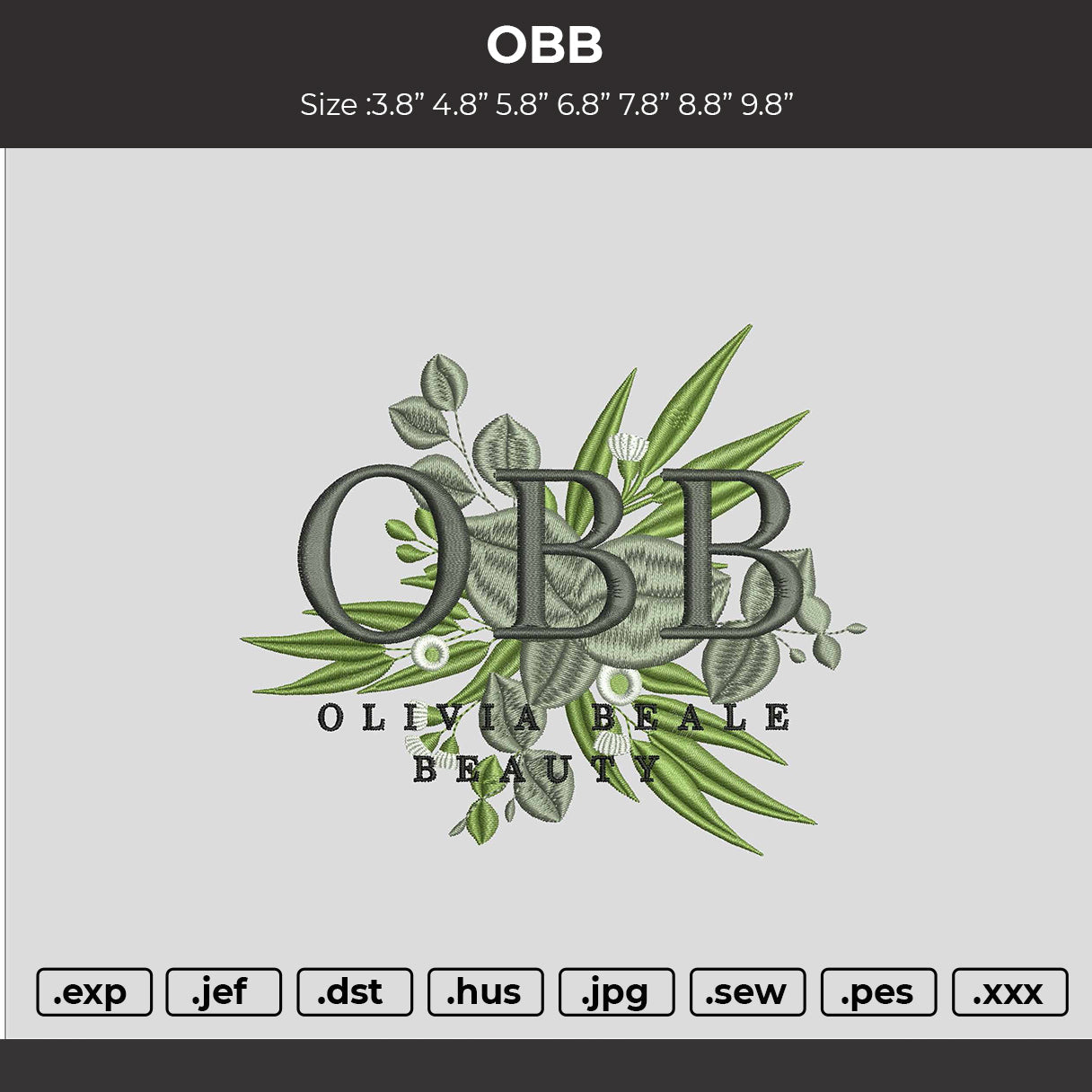 OBB Embroidery File 6 sizes