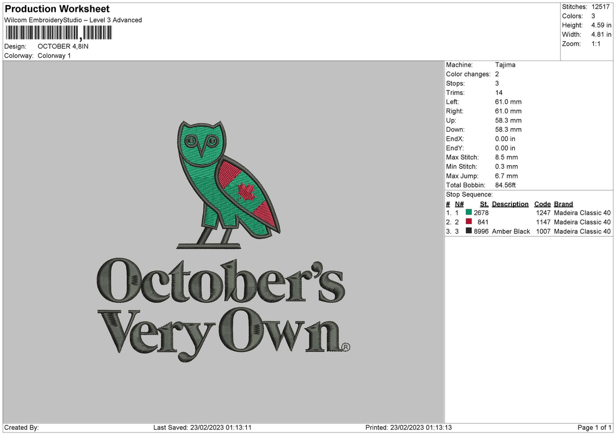 October Owl Embroidery File 6 sizes