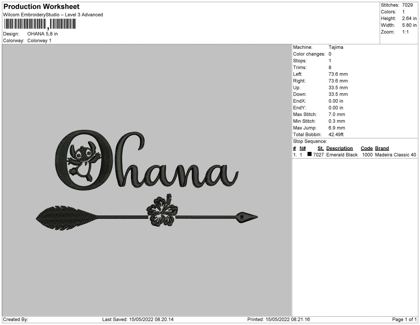 OHANA Embroidery File