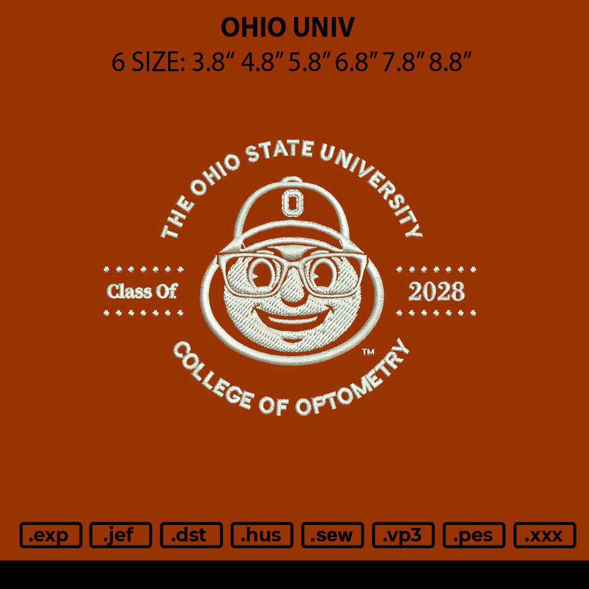 Ohio Univ Embroidery File 6 sizes