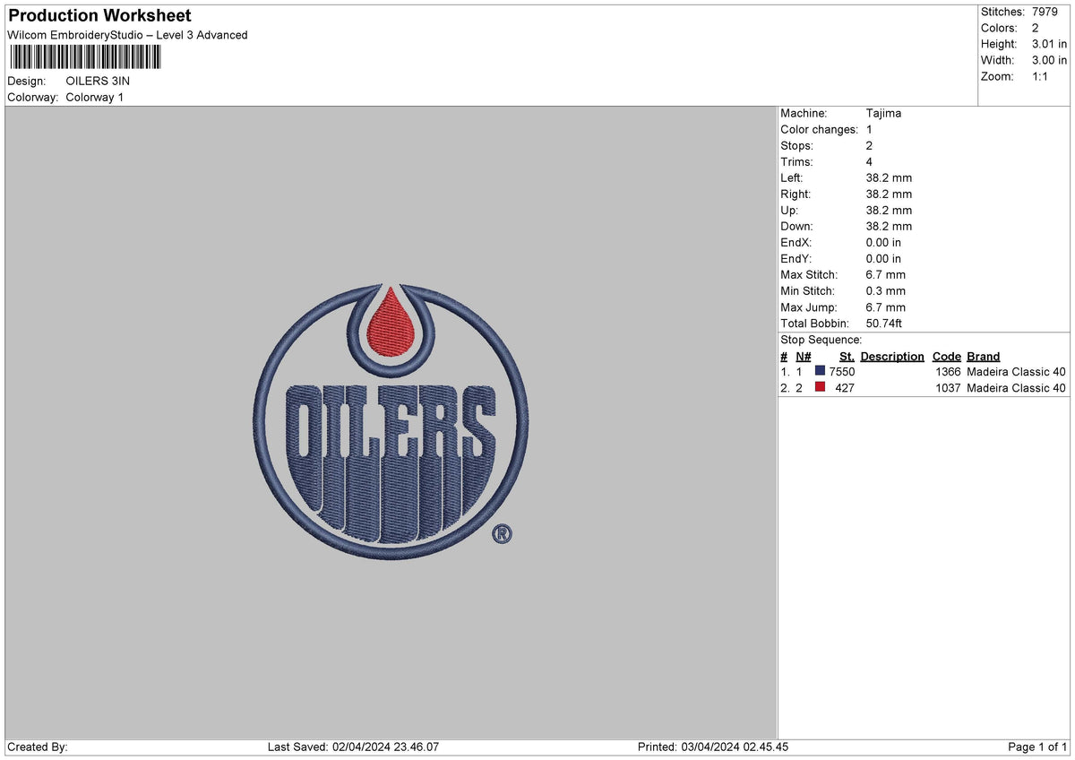 Oilerscircle Embroidery File 6 Sizes
