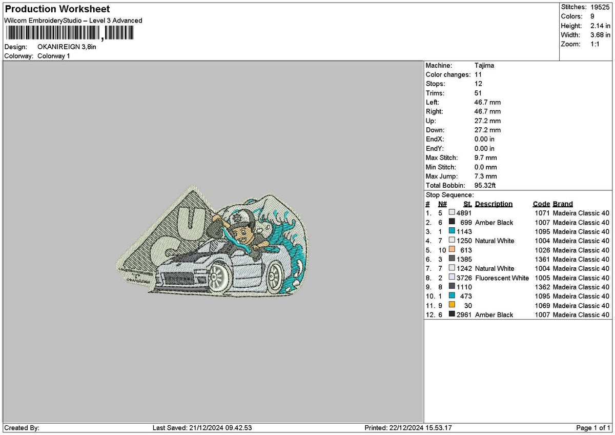 Carcartoon 02 Embroidery File 6 sizes