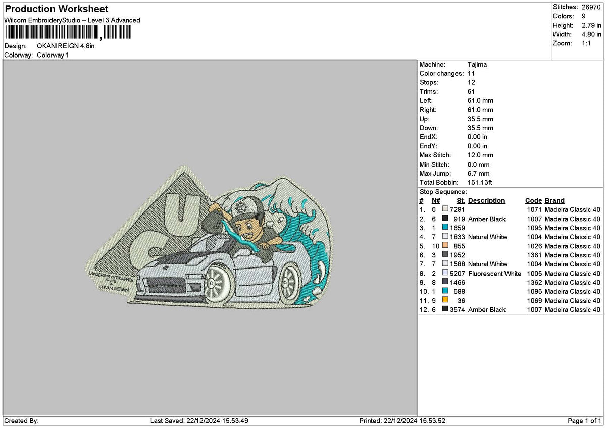Carcartoon 02 Embroidery File 6 sizes