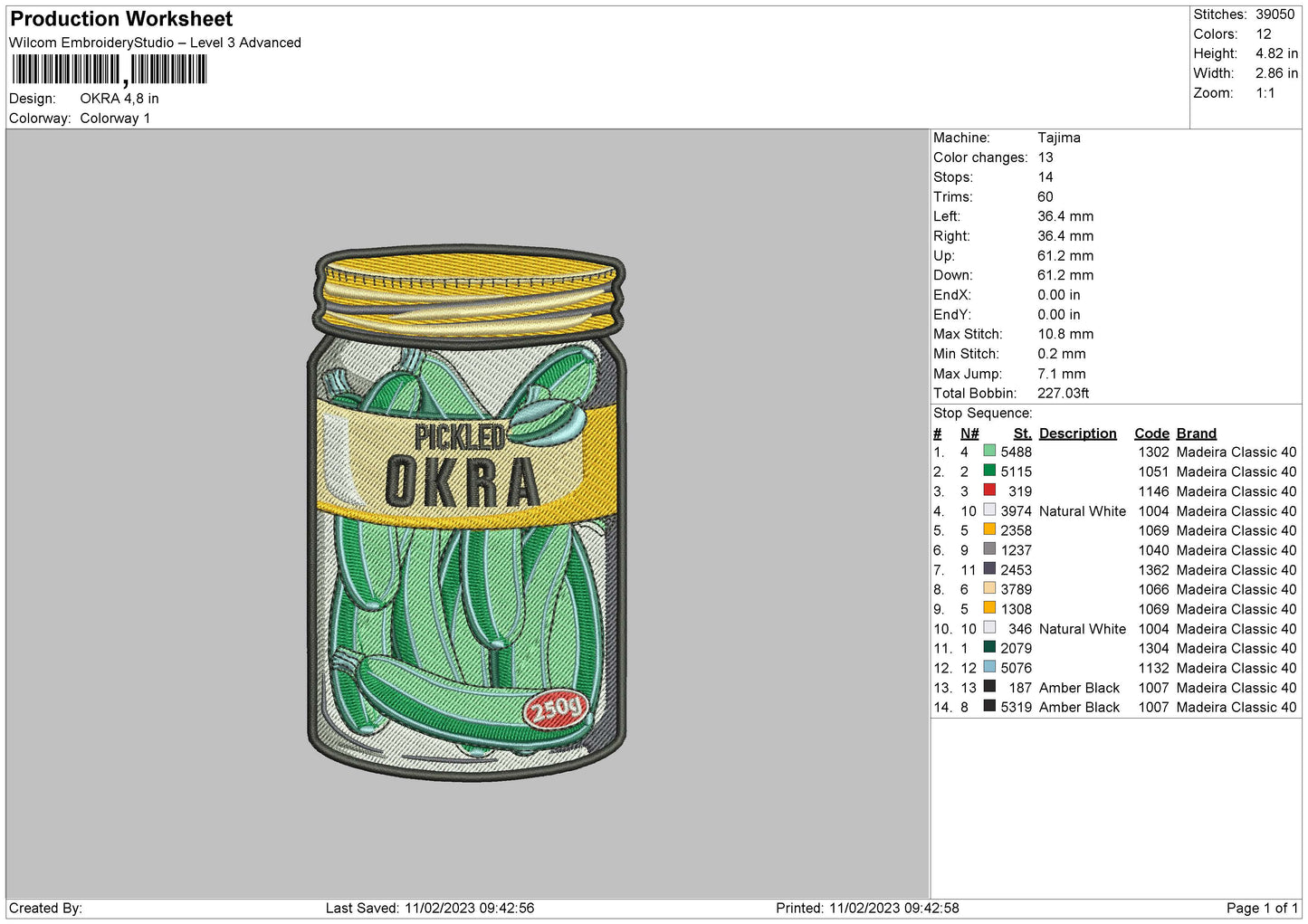 Okra Embroidery File 6 sizes