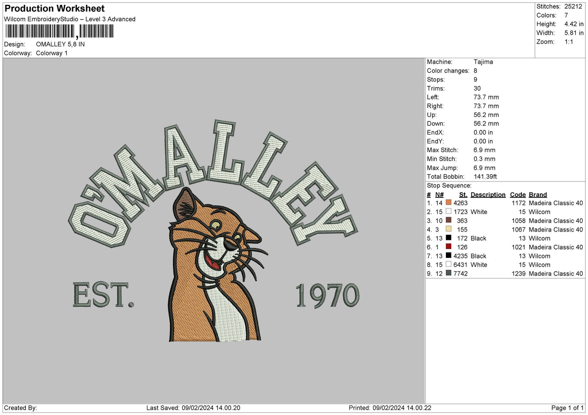 Cat1970 V2 Embroidery File 6 sizes