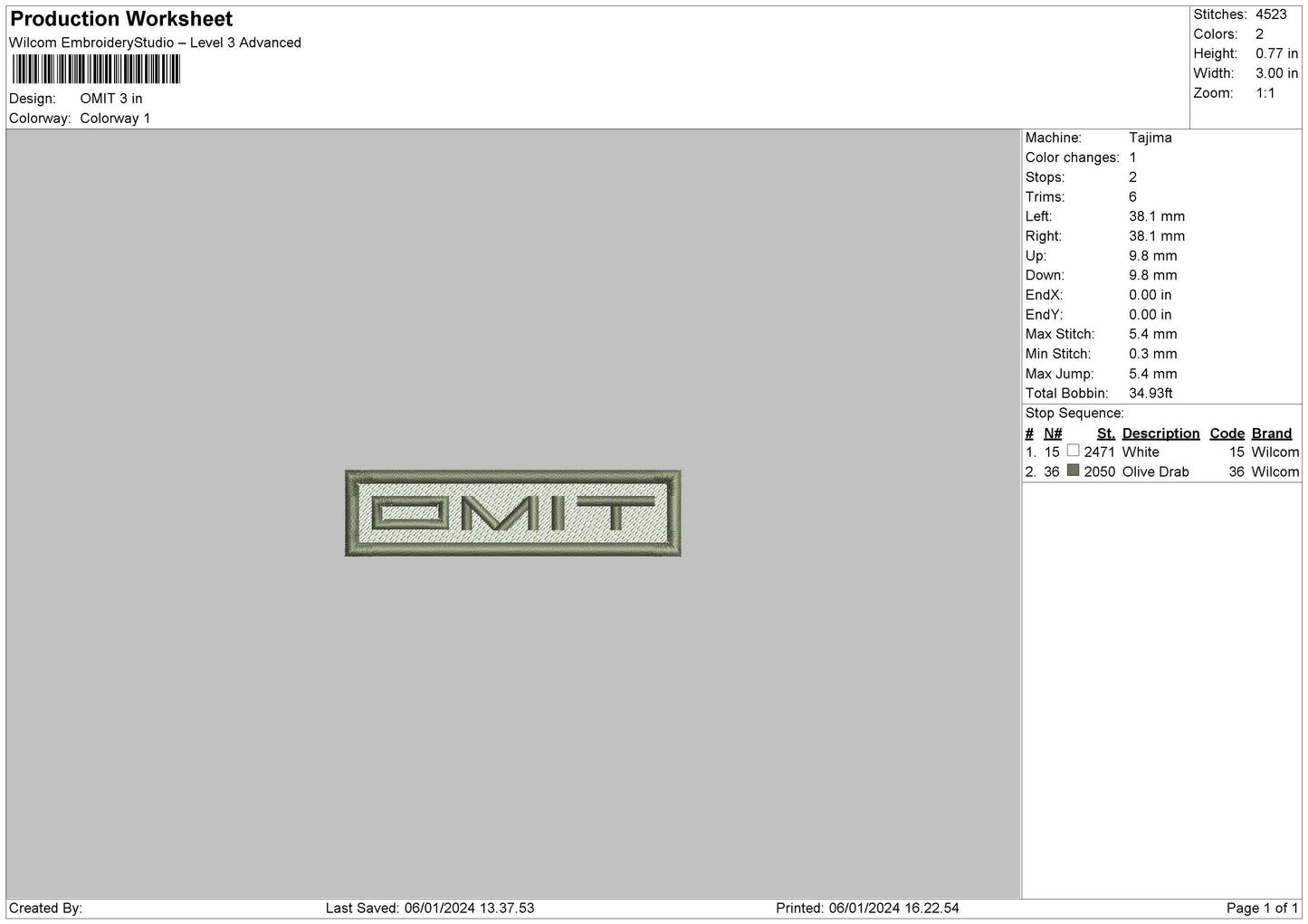 Omit Embroidery File 6 sizes