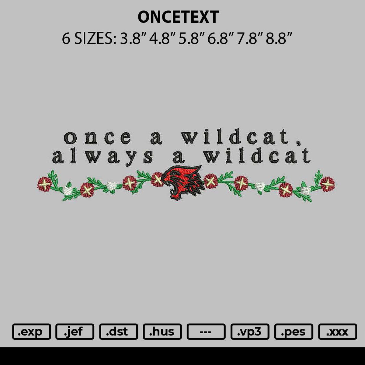 Oncetext Embroidery File 6 sizes