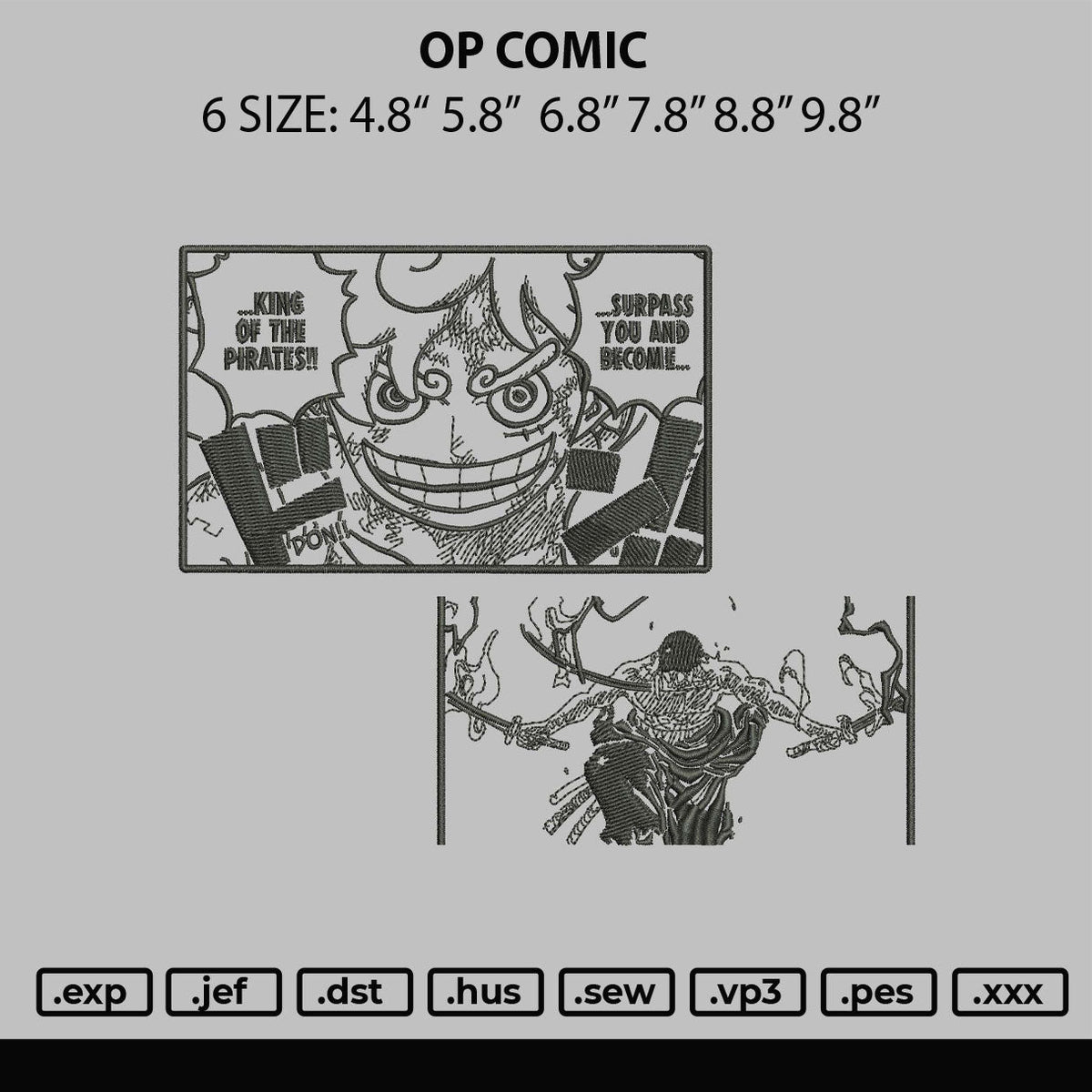 Op Comic Embroidery File 6 sizes