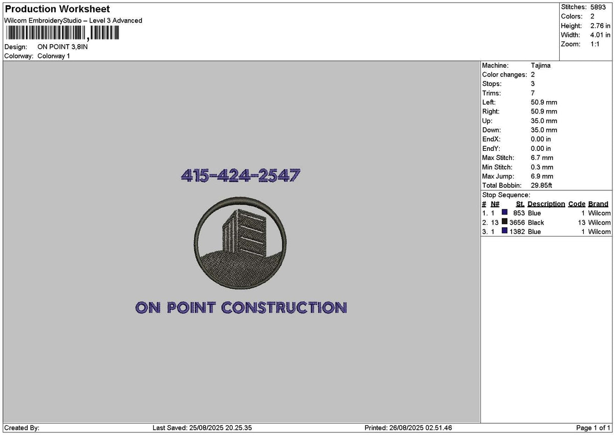 Onpoint Text Embroidery File 6 sizes