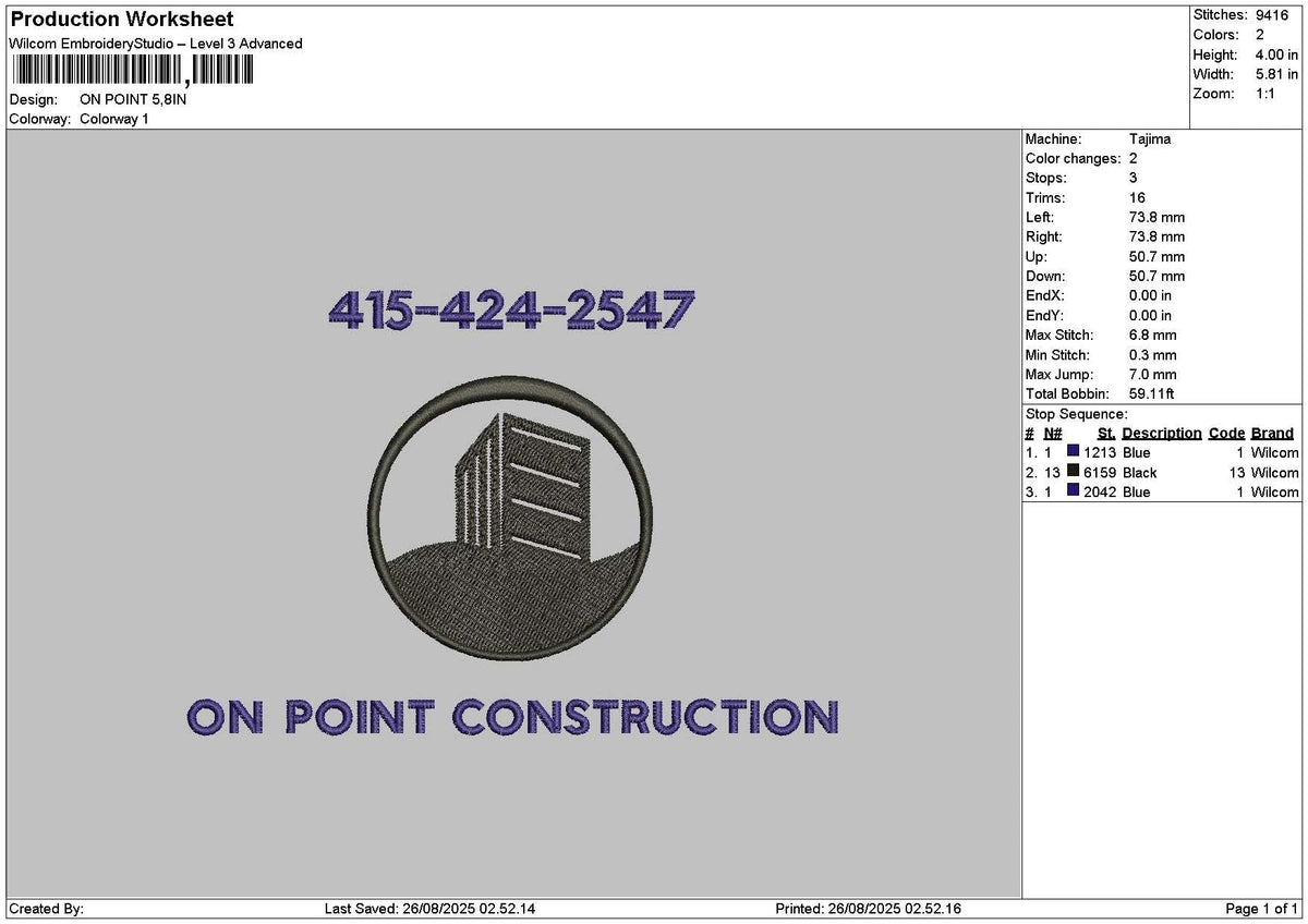 Onpoint Text Embroidery File 6 sizes