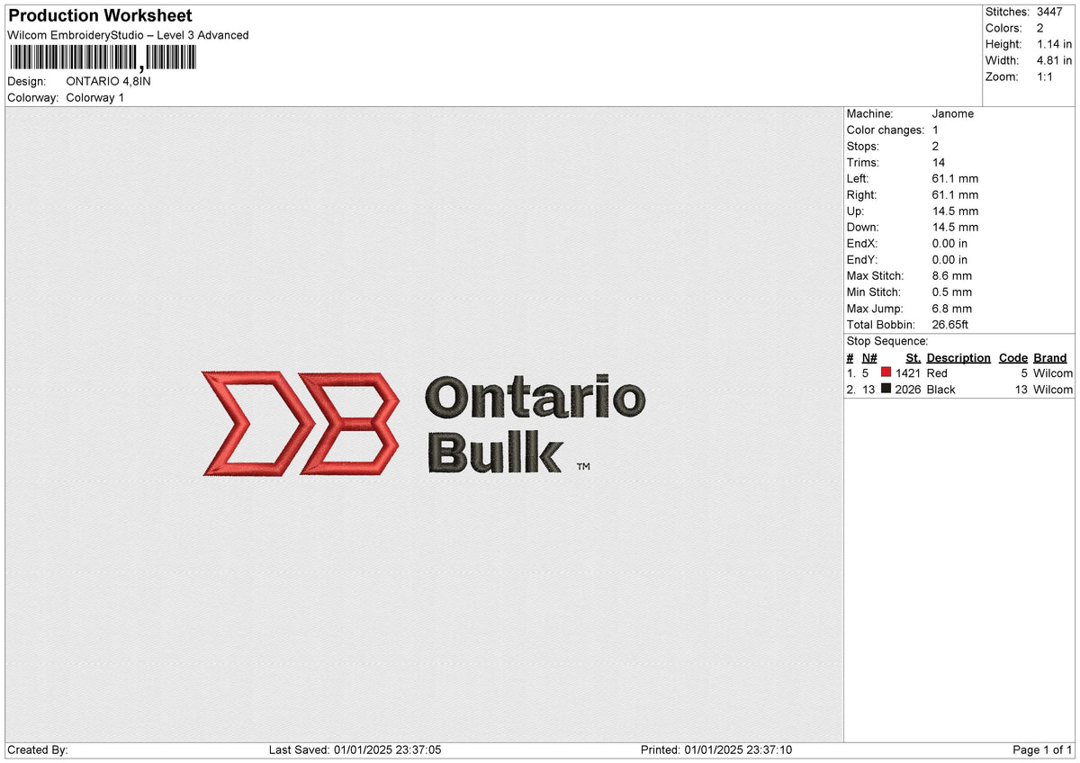 ONTARIO Embroidery File 6 size