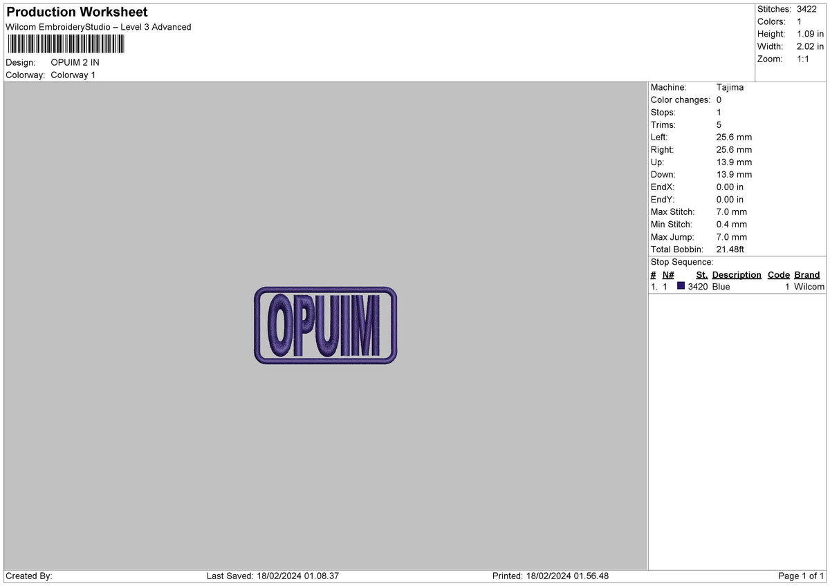 Opuim Text Embroidery File 6 sizes
