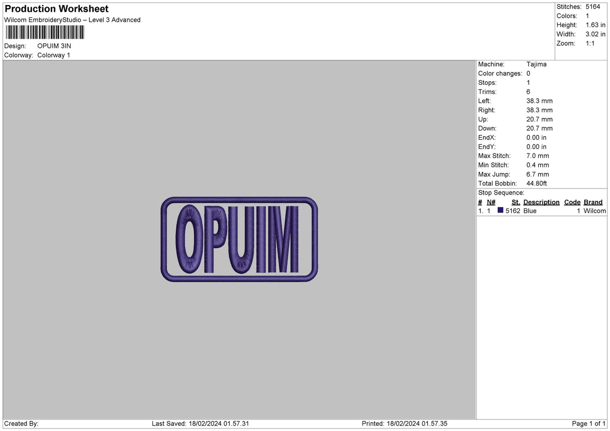 Opuim Text Embroidery File 6 sizes