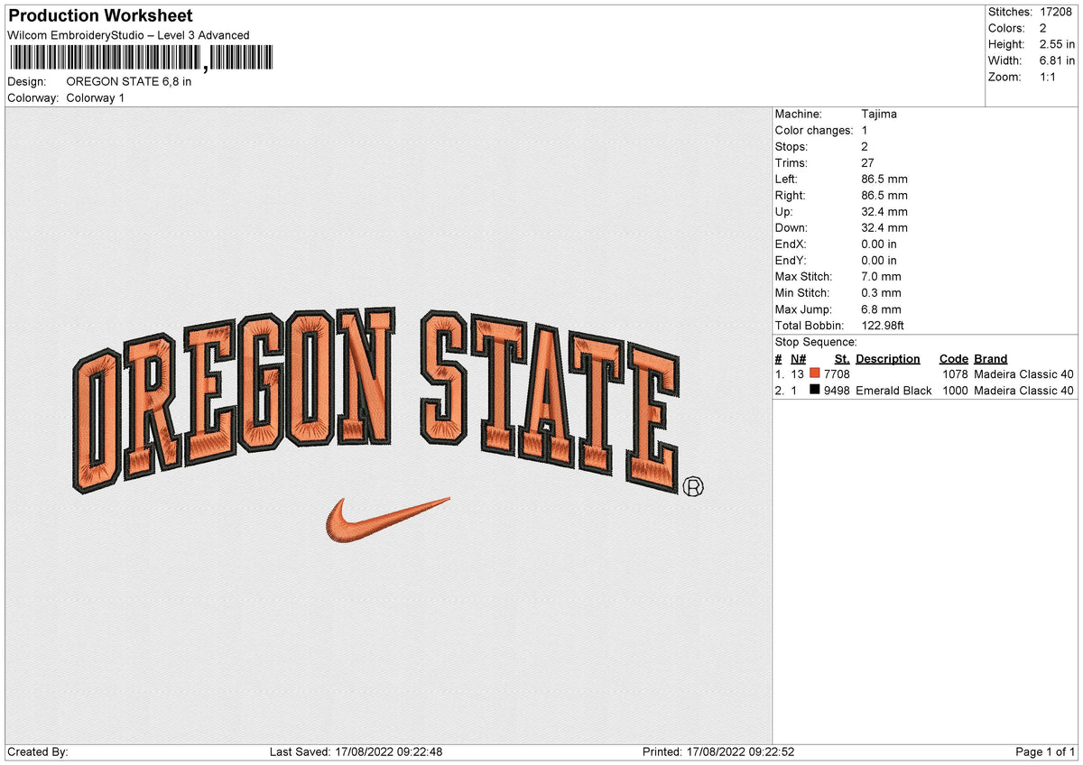 OREGON STATE Embroidery