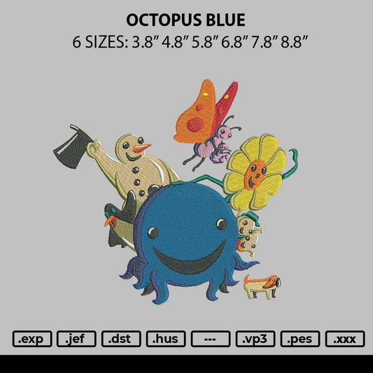 Octopus Blue Embroidery File 6 sizes