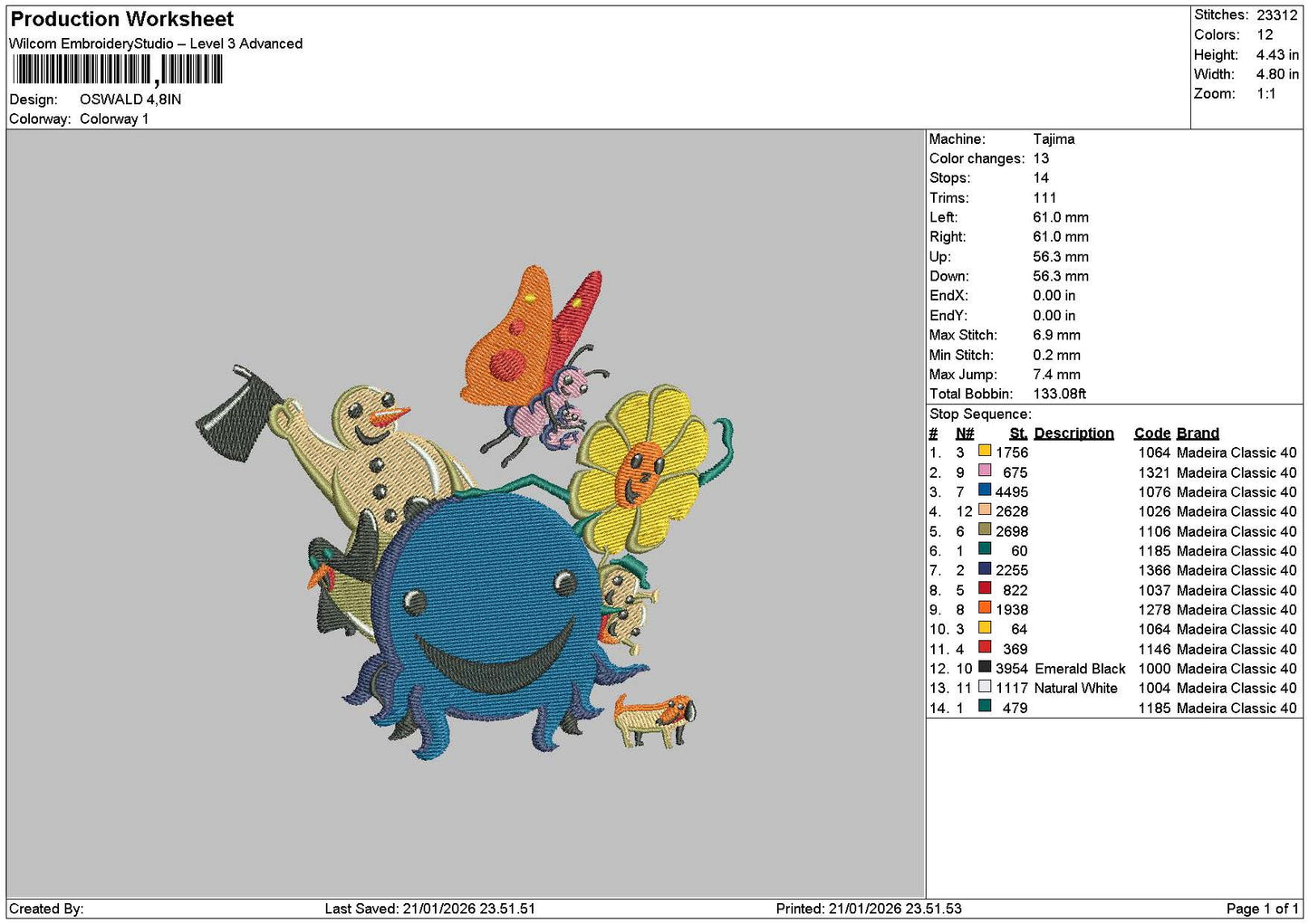 Octopus Blue Embroidery File 6 sizes