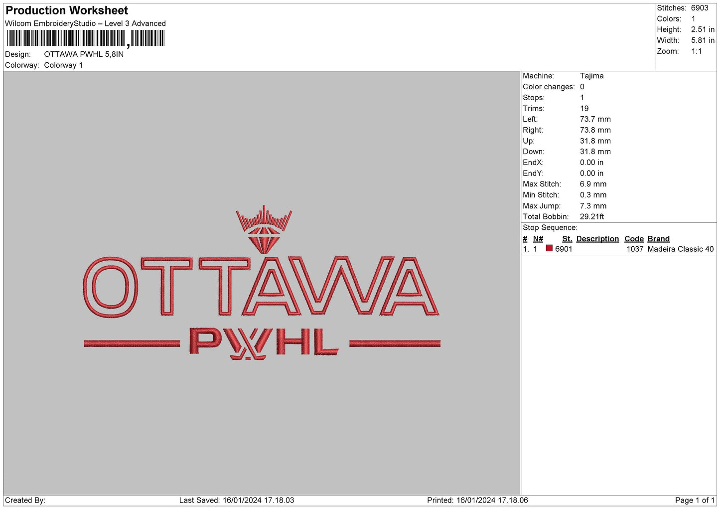 Ottawa Text Embroidery File 6 sizes