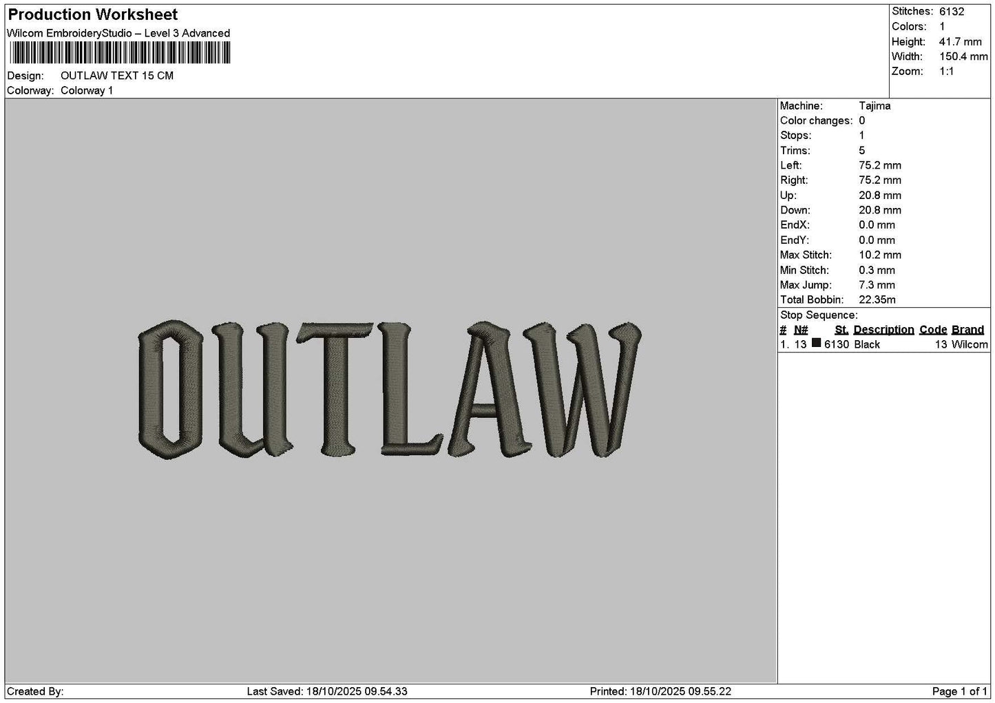 Outlawtext Embroidery File 6 sizes