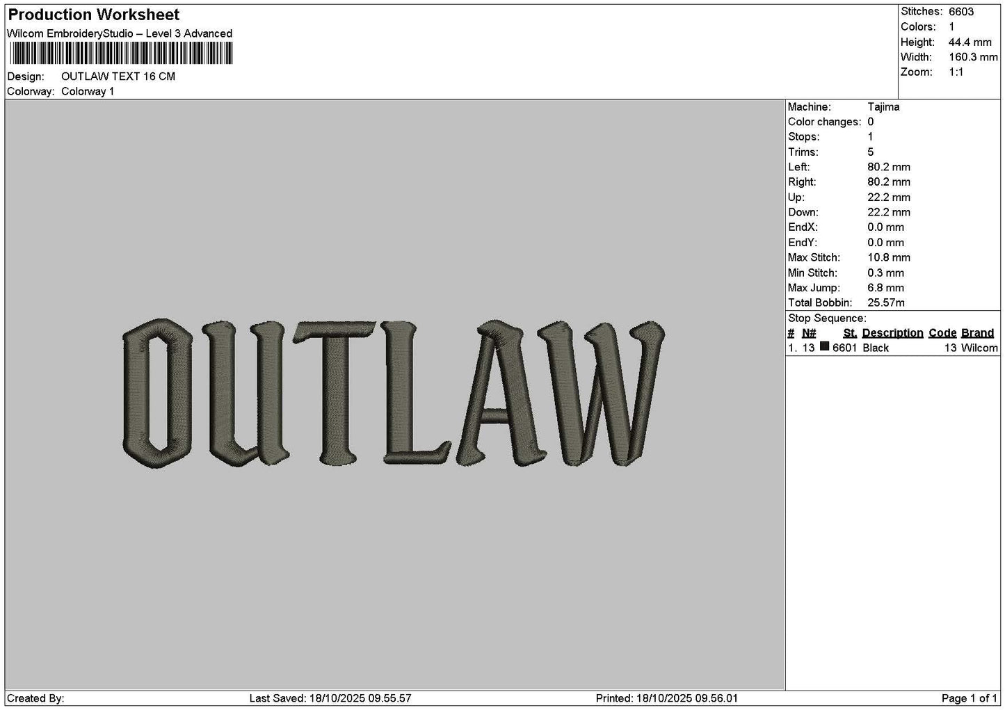Outlawtext Embroidery File 6 sizes