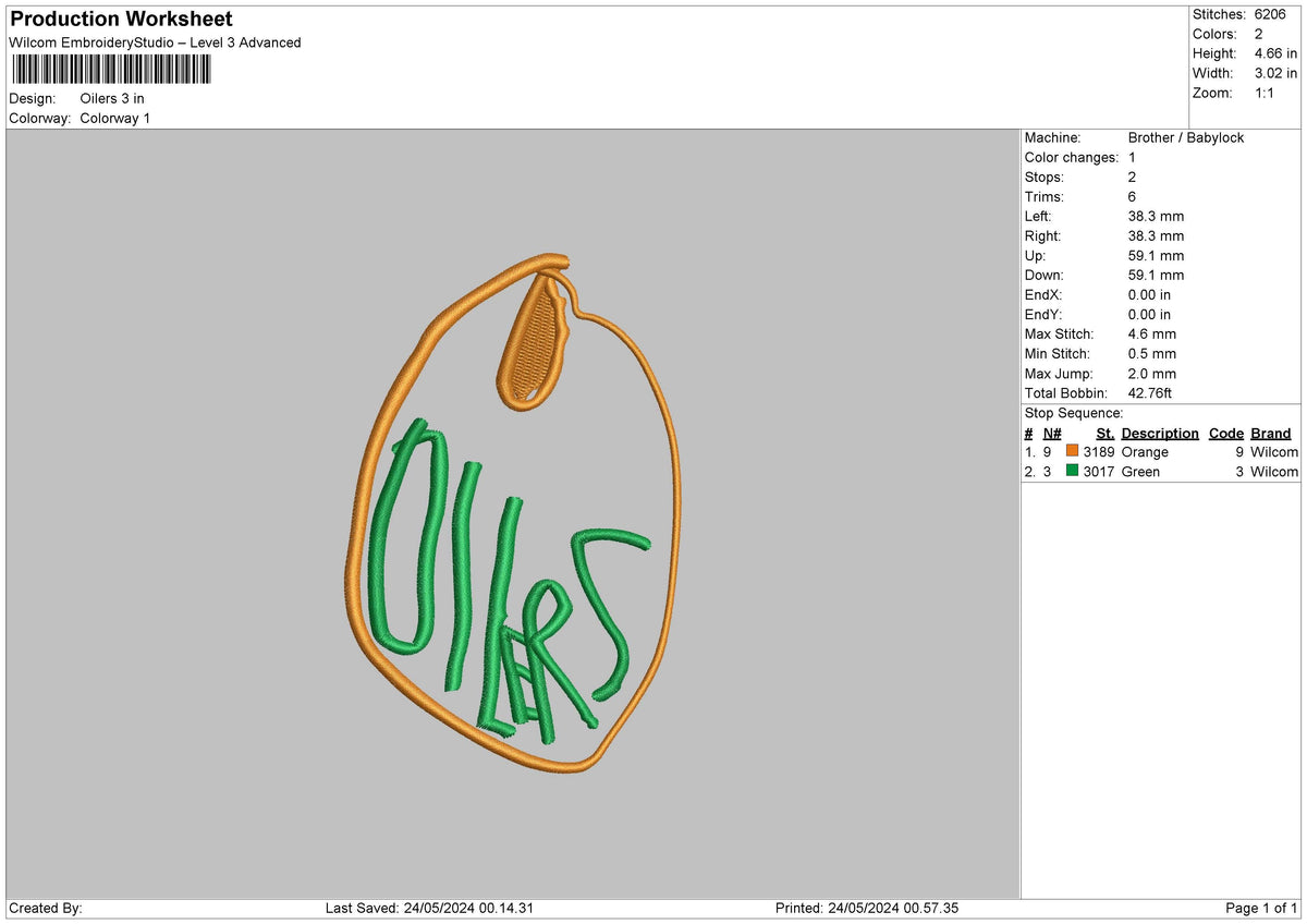 Oilers Embroidery File 6 sizes