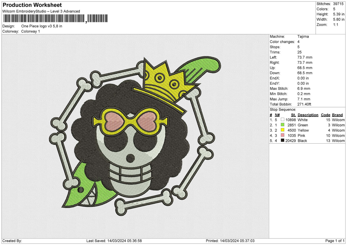 One Piece logo v3 Embroidery file 6 size