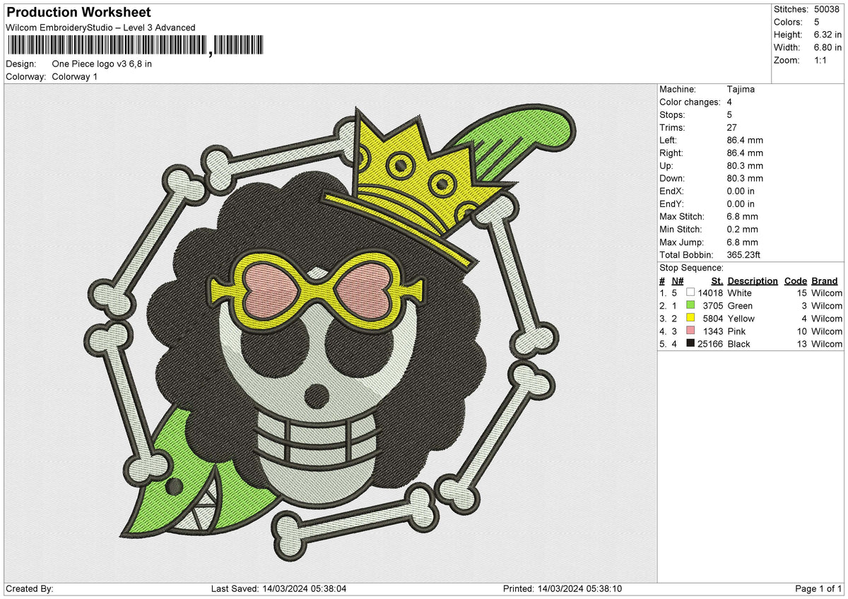 One Piece logo v3 Embroidery file 6 size