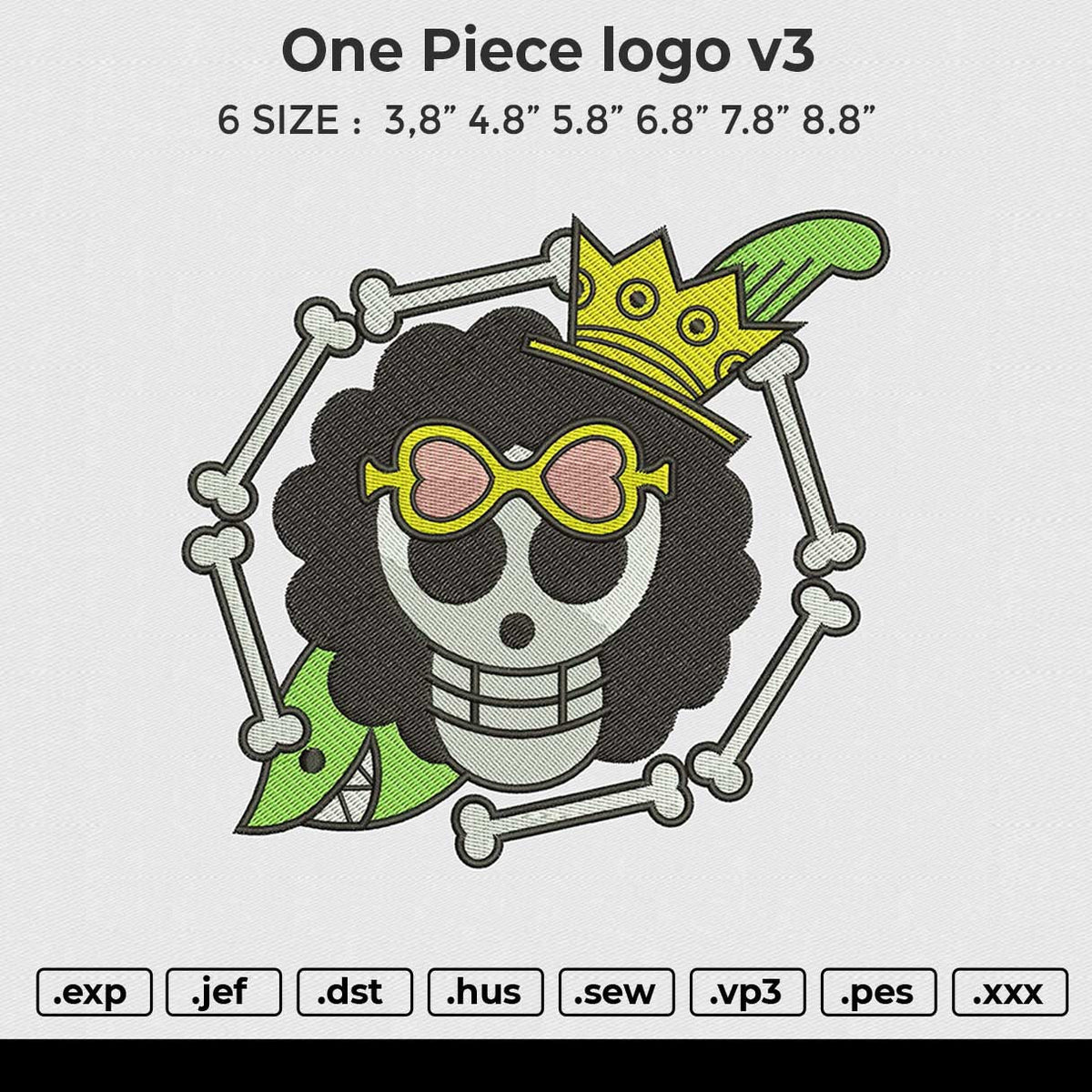 One Piece logo v3 Embroidery file 6 size