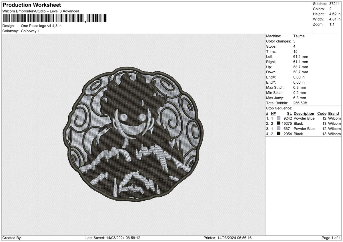 One Piece logo v4 Embroidery File 6 size