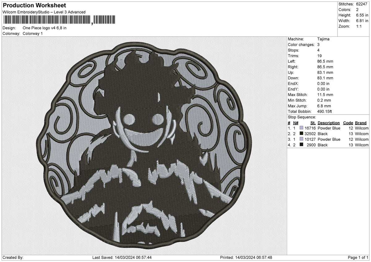 One Piece logo v4 Embroidery File 6 size