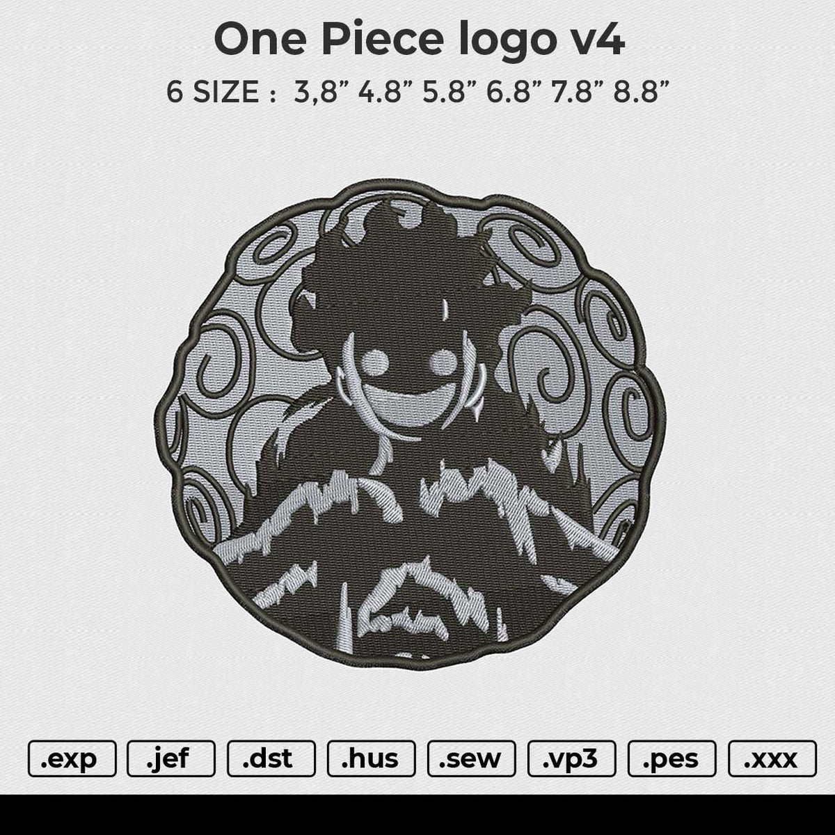 One Piece logo v4 Embroidery File 6 size