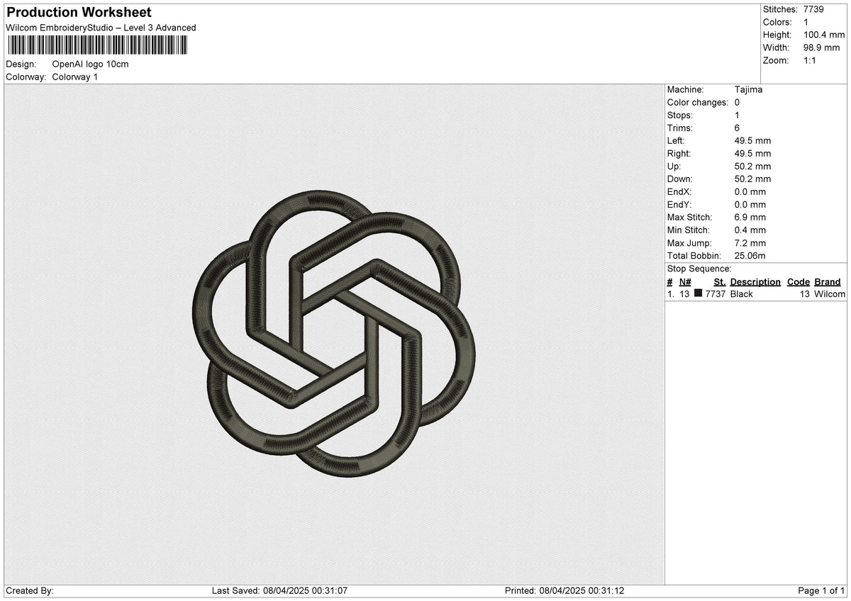 OpenAI logo Embroidery File 6 size